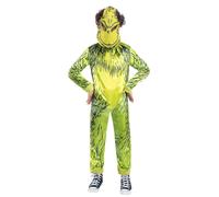 Smiffys Dr Seuss The Grinch Costume for Kids - Official Licensed Green Fancy Dress Jumpsuit with Character Mask, Children’s Christmas Party Outfit, Book Week & Holiday Dress Up Age 10-12