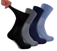 Dr.Socks 4 Pack Bamboo Diabetic Socks with Grips | Mens & Ladies | Extra Wide Slipper Socks for Swollen Feet & Legs (4-7, BNG)