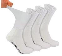 Dr.Socks 4 Pack Bamboo Diabetic Socks with Grips | Mens & Ladies | Extra Wide Slipper Socks for Swollen Feet & Legs (9-11, White)