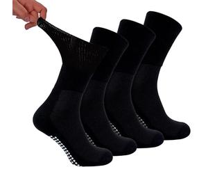 Dr.Socks 4 Pack Bamboo Diabetic Socks with Grips | Mens & Ladies | Extra Wide Slipper Socks for Swollen Feet & Legs (9-11, Black)