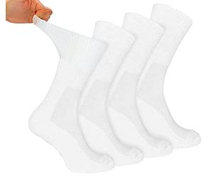 Dr.Socks 4 Pair Multipack Mens Bamboo Diabetic Socks Non Elastic Extra Wide Diabetic Socks for Swollen Feet (4-7, White)