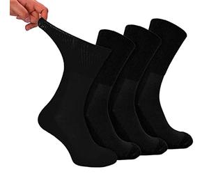 Dr.Socks 4 Pair Multipack Mens Bamboo Diabetic Socks Non Elastic Extra Wide Diabetic Socks for Swollen Feet (6-8, Black)