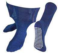 Dr.Socks Extra Wide Oedema Socks with Non Slip Grips Mens & Ladies | Bamboo Slipper Socks with Grippers for Swollen Legs Ankles & Feet (9-11, Navy)
