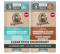 Dr. Squatch Invisible Glide Natural Deodorant - Smooth Glide with No Stains - Aluminum Free, Dermatologist-Tested Formula for Sensitive Skin - Wood Barrel Bourbon + Coconut Castaway - 2.65oz (2-Pack)