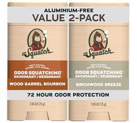 Dr. Squatch Natural Men’s Deodorant - Aluminium Free Natural Deodorant For Men with Charcoal & Postbiotics for 72-Hour Odor Protection - Wood Barrel Bourbon & Birchwood Breeze, 75g Stick (2-pack)
