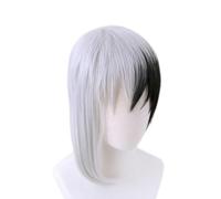 Dr.STONE Gen Asagiri Cosplay Wig - Black & Silver Two-Tone Anime Hair with Heat Resistant Synthetic Fiber for Halloween Convention Costume