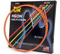 DR Strings HI-DEF NEON™ - MULTI-colour coloured Bass Strings: 5-String Medium 45-125