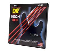 DR Strings HI-DEF NEON™ - RED coloured Bass Strings: 5-String Medium 45-125