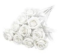 DR. WATCH Valentines Gift,10 Red Artificial Silk Roses, 50 cm Bouquet for Wedding, Indoor and Outdoor Decoration (Champagne-colored) (White)
