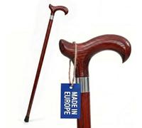 Dr. Watson Classic Derby Walking Stick, Handcrafted Ash Wood Cane with Stainless Steel Collar, Wooden Walking Stick with 2 Rubber Tips (Mahogany)