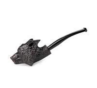 Dr. Watson Tobacco Pipe, Collectable Series, Hand-Carved Briar Root Pipe, Wolf-Shaped Bowl, Army Mount Stem, Acrylic Mouthpiece (Wolf)