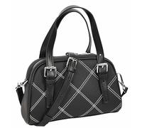 DR786 Women's Crosshatch Stitch Barrel Bag | Pebbled Leather Mini Bowler | Silver Hardware & Base Feet | Zip Top Crossbody Handbag | Carbon Black | Sage | Butterscotch | Aegean Teal (Carbon Black)