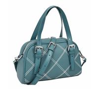 DR786 Women's Crosshatch Stitch Barrel Bag | Pebbled Leather Mini Bowler | Silver Hardware & Base Feet | Zip Top Crossbody Handbag | Carbon Black | Sage | Butterscotch | Aegean Teal (Aegean Teal)