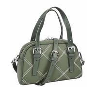DR786 Women's Crosshatch Stitch Barrel Bag | Pebbled Leather Mini Bowler | Silver Hardware & Base Feet | Zip Top Crossbody Handbag | Carbon Black | Sage | Butterscotch | Aegean Teal (Sage)