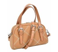 DR786 Women's Crosshatch Stitch Barrel Bag | Pebbled Leather Mini Bowler | Silver Hardware & Base Feet | Zip Top Crossbody Handbag | Carbon Black | Sage | Butterscotch | Aegean Teal (Butterscotch)