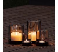 draadwerk® Candle Holders | Set of 4 Table Decoration Lanterns | Tea Light Glasses | Powder Coated Metal & Darkened Glass | For Home & Balcony | Atmospheric Ambience | Black (Black)