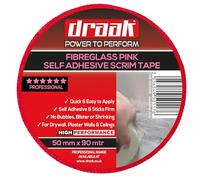 DRAAK Scrim Tape 50mm x 90mtr PINK Long Plasterboard Mesh Joint Scrim Drywall Fibre Glass Self Adhesive, Wall Hole Or Crack Repair (50mm Pink)