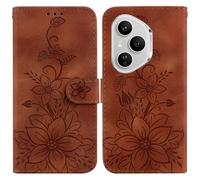 Draamvol for Honor 400 Pro Phone Case, Wallet Card Slots Premium Flip PU Leather Kickstand Magnetic Closure Embossed Lily Pattern Shockproof TPU Bumper Heavy Duty Protection, Brown