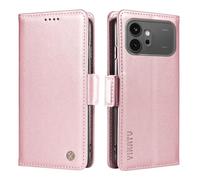 Draamvol for Honor 600 Phone Case, Wallet Card Holder Kickstand Magnetic Closure Solid Color Flip PU Leather TPU Bumper Heavy Duty Protection for Honor 600 Phone Cover, Rose Gold