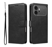 Draamvol for Honor 600 Phone Case, Wallet Card Holder Kickstand Solid Color Flip PU Leather Magnetic Closure Scratch Resistant TPU Bumper Heavy Duty Shockproof Protective Phone Cover, Black