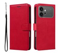 Draamvol for Honor 600 Phone Case, Wallet Card Holder Kickstand Solid Color Flip PU Leather Magnetic Closure Scratch Resistant TPU Bumper Heavy Duty Shockproof Protective Phone Cover, Red