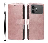 Draamvol for Honor 600 Phone Case, Wallet Card Holder Kickstand Solid Color Flip PU Leather Magnetic Closure Scratch Resistant TPU Bumper Heavy Duty Shockproof Protective Phone Cover, Rose Gold