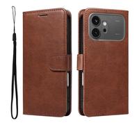 Draamvol for Honor 600 Phone Case, Wallet Card Holder Kickstand Solid Color Flip PU Leather Magnetic Closure Scratch Resistant TPU Bumper Heavy Duty Shockproof Protective Phone Cover, Brown