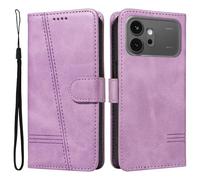 Draamvol for Honor 600 Phone Case, Wallet Card Holder Kickstand Solid Color Geometric Magnetic Closure Flip PU Leather TPU Bumper Heavy Duty Protection for Honor 600 Phone Cover, Purple