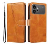 Draamvol for Honor 600 Phone Case, Wallet Card Holder Kickstand Solid Color Geometric Magnetic Closure Flip PU Leather TPU Bumper Heavy Duty Protection for Honor 600 Phone Cover, Brown