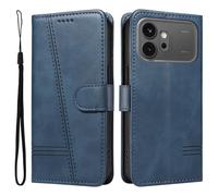 Draamvol for Honor 600 Phone Case, Wallet Card Holder Kickstand Solid Color Geometric Magnetic Closure Flip PU Leather TPU Bumper Heavy Duty Protection for Honor 600 Phone Cover, Blue