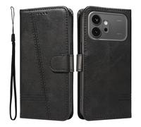 Draamvol for Honor 600 Phone Case, Wallet Card Holder Kickstand Solid Color Geometric Magnetic Closure Flip PU Leather TPU Bumper Heavy Duty Protection for Honor 600 Phone Cover, Black