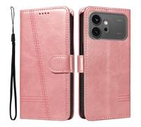 Draamvol for Honor 600 Phone Case, Wallet Card Holder Kickstand Solid Color Geometric Magnetic Closure Flip PU Leather TPU Bumper Heavy Duty Protection for Honor 600 Phone Cover, Pink