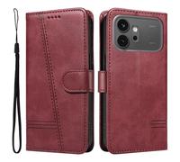 Draamvol for Honor 600 Phone Case, Wallet Card Holder Kickstand Solid Color Geometric Magnetic Closure Flip PU Leather TPU Bumper Heavy Duty Protection for Honor 600 Phone Cover, Red
