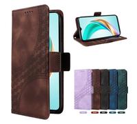 Draamvol for Honor X6C 4G Phone Case, Wallet Card Slots Kickstand Geometric PU Leather Flip Diamond Check Magnetic Protective Shockproof Soft TPU Bumper Cove, Brown