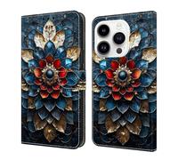 Draamvol for iPhone 15 Pro Max/ 16 Pro Max Case, Wallet Shockproof Flip PU Leather Kickstand Card Slots Magnetic Closure Folio Soft TPU Bumper for iPhone 15 Pro Max/ 16 Pro Max Case, Sapphire Bloom