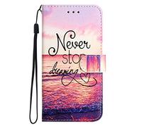 Draamvol for iPhone 17 Pro Phone Case, Wallet Card Holder Kickstand Shockproof Flip PU Leather Soft TPU Bumper Magnetic Closure Full Protection Book Folio Design, Never Stop