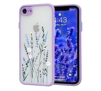 Draamvol for iPhone 7/8/ SE 2020/ SE 2022 Phone Case, Matte Translucent Floral Pattern Cover for Girl Woman Hard PC Back Anti Yellowing with Soft TPU Bumper Shockproof Protective Phone Cover, Purple