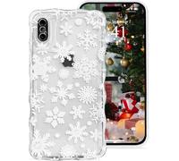 Draamvol for iPhone X/XS Phone Case, Clear Christmas Wave Frame Snowflake Pattern for Girls Women Soft Non-Yellowing Shockproof TPU Camera Protective Phone Bumper Cover, Snowflake