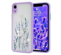 Draamvol for iPhone XR Phone Case, Matte Translucent Floral Pattern Cover for Girl Woman Hard PC Back Anti Yellowing with Soft TPU Bumper Shockproof Protective for iPhone XR Phone Cover, Purple