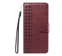 Draamvol for Moto E20/ E30/ E40 Phone Case, Diamond Check Wallet Kickstand Card Holder Flip PU Leather Geometric Scratch Resistant Magnetic Closure Shockproof Soft TPU Bumper Protective Cover, Red