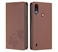 Draamvol for MOTO E7 Power 2021 Case, Wallet Card Holder Kickstand Magnetic Closure Flip Embossed Butterfly PU Leather Soft Scratch Resistant Shockproof Heavy Duty Protection Cover, Brown