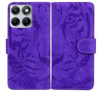 Draamvol for MOTO Edge 70 Fusion Phone Case, Wallet Card Holder Kickstand Embossed Tiger Flip Premium PU Leather Magnetic Closure Heavy-Duty Shockproof Rugged Cover for MOTO Edge 70 Fusion, Purple