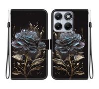 Draamvol for MOTO Edge 70 Fusion Phone Case, Wallet Kickstand Card Holder Flip Shockproof Premium PU Leather with Magnetic Closure Scratch Resistant TPU Bumper Protective Cover, Black Rose