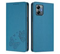 Draamvol for MOTO G Play 2025/ G Power 2025 Case, Wallet Card Holder Kickstand Magnetic Closure Flip Embossed Butterfly PU Leather Soft Scratch Resistant Shockproof Cover, Blue