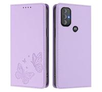 Draamvol for MOTO G Power 2022 Case, Wallet Card Holder Kickstand Magnetic Closure Flip Embossed Butterfly PU Leather Soft Scratch Resistant Shockproof Heavy Duty Protection Cover, Light Purple