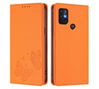 Draamvol for MOTO G30/ G10/ G20/ G10 Power Case, Wallet Card Holder Kickstand Magnetic Closure Flip Embossed Butterfly PU Leather Soft Scratch Resistant Shockproof Cover, Orange