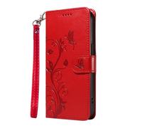 Draamvol for Nothing Phone 2 Pro Case, Flip Wallet Card Holder Shockproof Kickstand Flower Butterfly Magnetic Closure Scratch Resistant PU Leather TPU Bumper Protective Cover, Red