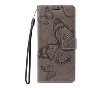 Draamvol for Nothing Phone 3 Case, Wallet Card Holder Kickstand Embossing Butterfly Flip PU Leather Magnetic Closure TPU Bumper Heavy Duty Shockproof Protective Cover, Grey
