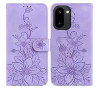 Draamvol for OnePlus 15R Phone Case, Wallet Card Slots Premium Flip PU Leather Kickstand Magnetic Closure Embossed Lily Pattern Shockproof TPU Bumper Heavy Duty Protection, Purple