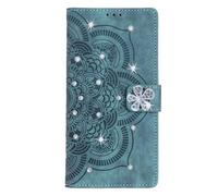 Draamvol for OPPO A16/ A16S/ A53 5G Phone Case, Wallet Card Holder Slots Embossed Shockproof Flip PU Leather Mandala Kickstand Magnetic Clasp TPU Inner Bumper Cover, Blue